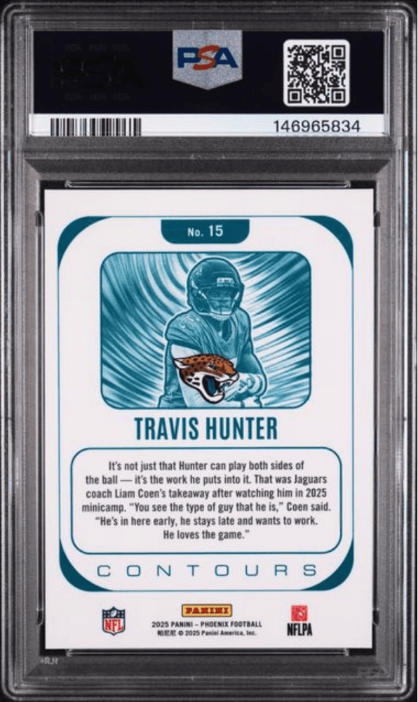 Graded 2025 Panini Phoenix Travis Hunter #15 Contours Rookie RC Football Card PSA 10 Gem Mint (ONLINE ORDER ONLY)