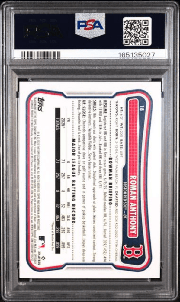 Graded 2026 Topps Bowman Roman Anthony #18 Rookie RC Baseball Card PSA 10 Gem Mint (ONLINE ORDER ONLY)