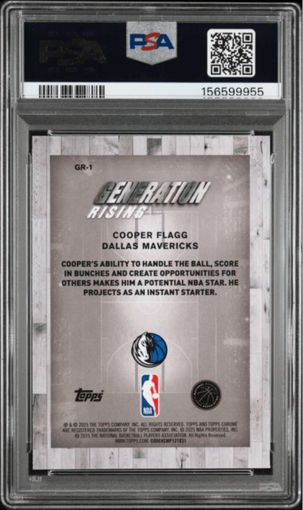 Graded 2025 Topps Chrome Cooper Flagg #GR1 Generation Rising Rookie RC Basketball Card PSA 10 Gem Mint (ONLINE ORDER ONLY)
