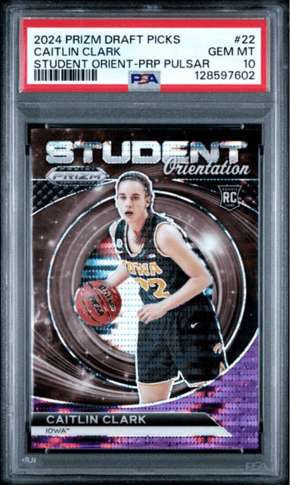 Graded 2024 Panini Prizm Draft Picks Caitlin Clark #22 Student Orientation Purple Pulsar /55 Rookie RC Basketball Card PSA 10 Gem Mint (ONLINE ORDER ONLY)