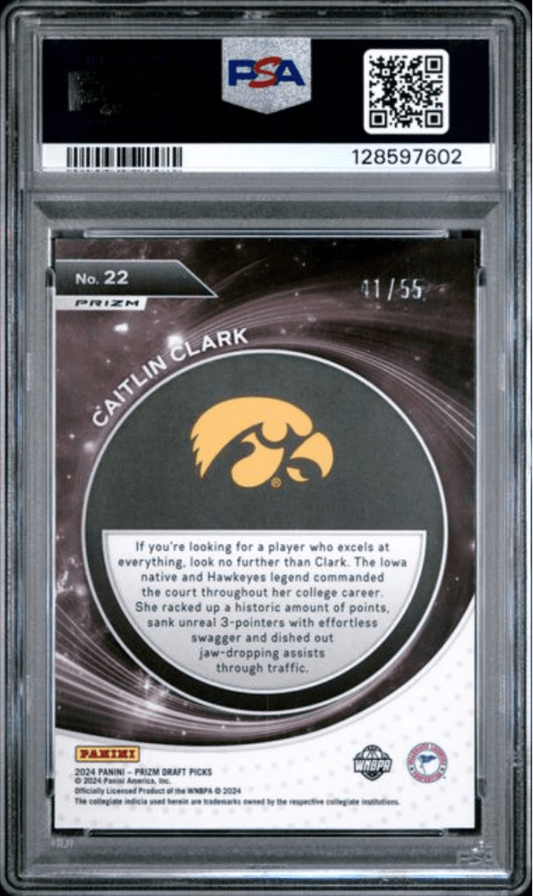 Graded 2024 Panini Prizm Draft Picks Caitlin Clark #22 Student Orientation Purple Pulsar /55 Rookie RC Basketball Card PSA 10 Gem Mint (ONLINE ORDER ONLY)