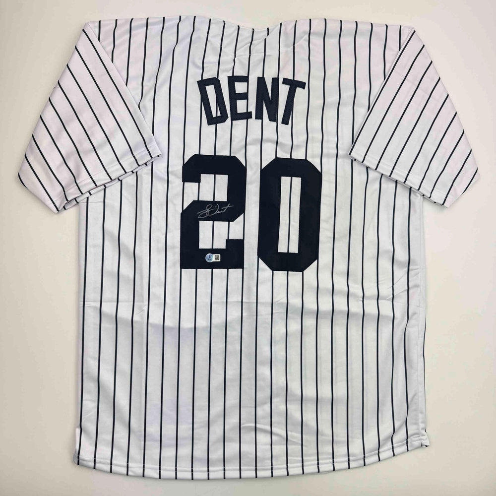 Autographed/Signed Bucky Dent New York Pinstripe Baseball Jersey Beckett BAS COA