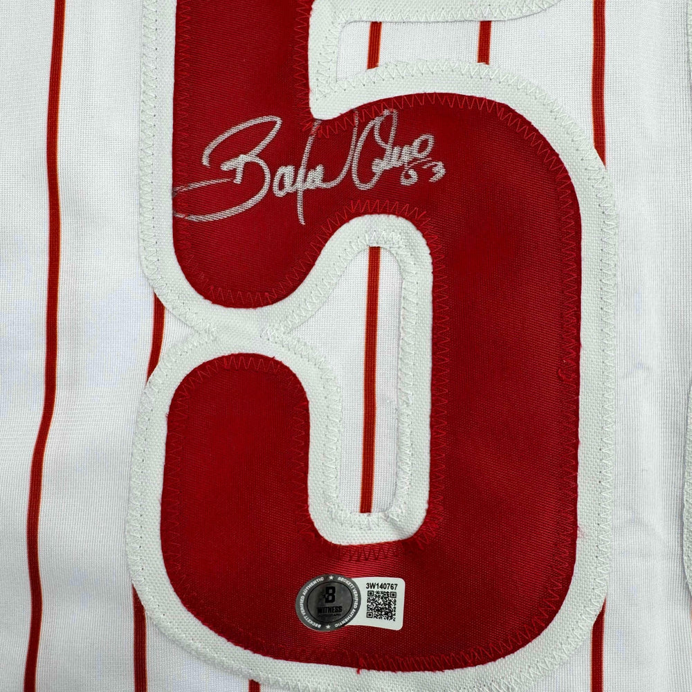 Autographed/Signed Bobby Abreu Philadelphia Pinstripe Baseball Jersey Beckett BAS COA