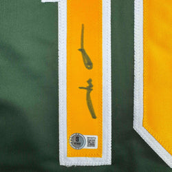 Autographed/Signed Jason Giambi Oakland Green Baseball Jersey Beckett BAS COA