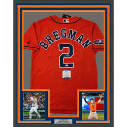 Framed Autographed/Signed Alex Bregman 35x39 Houston Astros Authentic Orange Baseball Jersey Beckett BAS COA