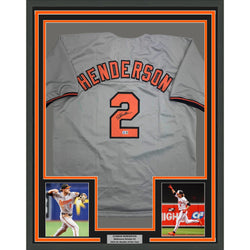 Framed Autographed/Signed Gunnar Henderson 35x39 Baltimore Grey Baseball Jersey Beckett BAS COA
