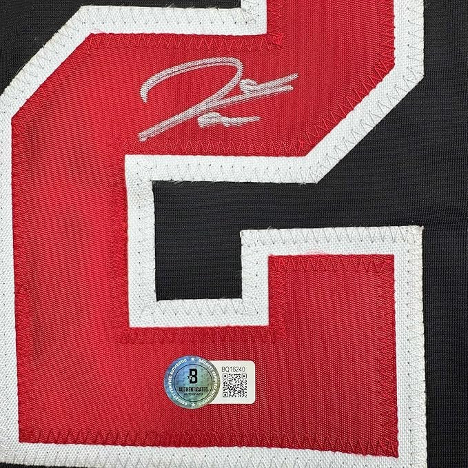 Framed Autographed/Signed James Wood 35x39 Washington Black Baseball Jersey Beckett BAS COA