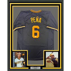 Framed Autographed/Signed Tony Pena 35x39 Pittsburgh Black Baseball Jersey JSA COA