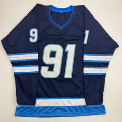 Autographed/Signed Cole Perfetti Winnipeg Blue Hockey Jersey Beckett BAS COA (ONLINE ORDER ONLY)