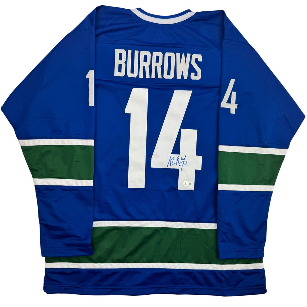 Autographed/Signed Alexandre Alex Burrows Vancouver Blue Hockey Jersey Beckett BAS COA (ONLINE ORDER ONLY)