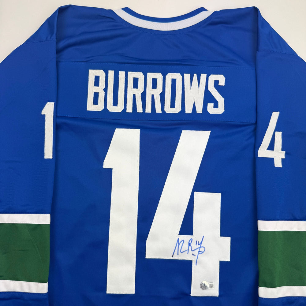 Autographed/Signed Alexandre Alex Burrows Vancouver Blue Hockey Jersey Beckett BAS COA (ONLINE ORDER ONLY)