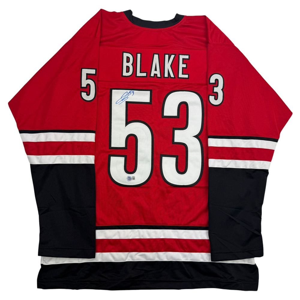Autographed/Signed Jackson Blake Carolina Red Hockey Jersey Beckett BAS COA (ONLINE ORDER ONLY)