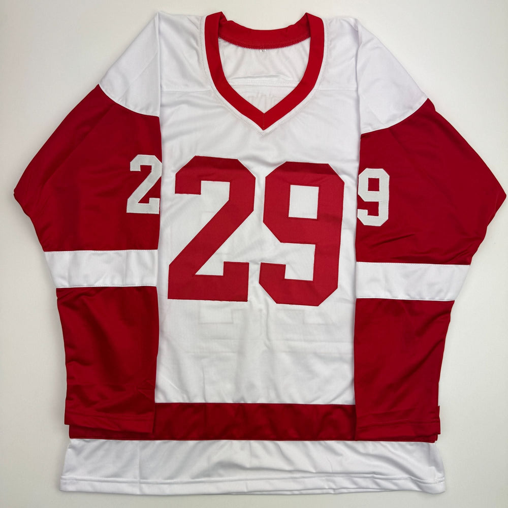 Autographed/Signed Mike Vernon Detroit White Hockey Jersey Beckett BAS COA (ONLINE ORDER ONLY)