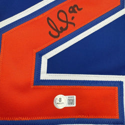 Autographed/Signed Vasily Podkolzin Edmonton Blue Hockey Jersey Beckett BAS COA (ONLINE ORDER ONLY)