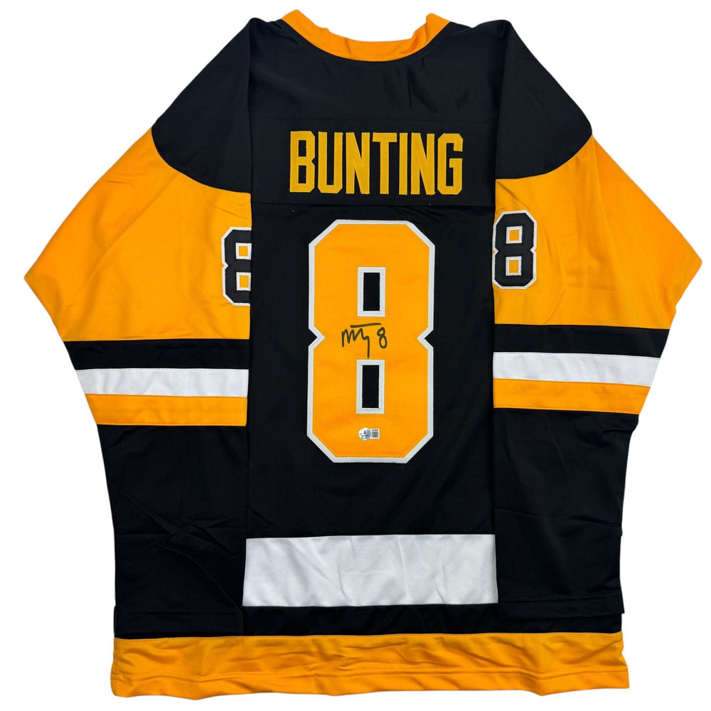 Autographed/Signed Michael Bunting Pittsburgh Black Hockey Jersey Beckett BAS COA (ONLINE ORDER ONLY)