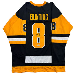 Autographed/Signed Michael Bunting Pittsburgh Black Hockey Jersey Beckett BAS COA (ONLINE ORDER ONLY)