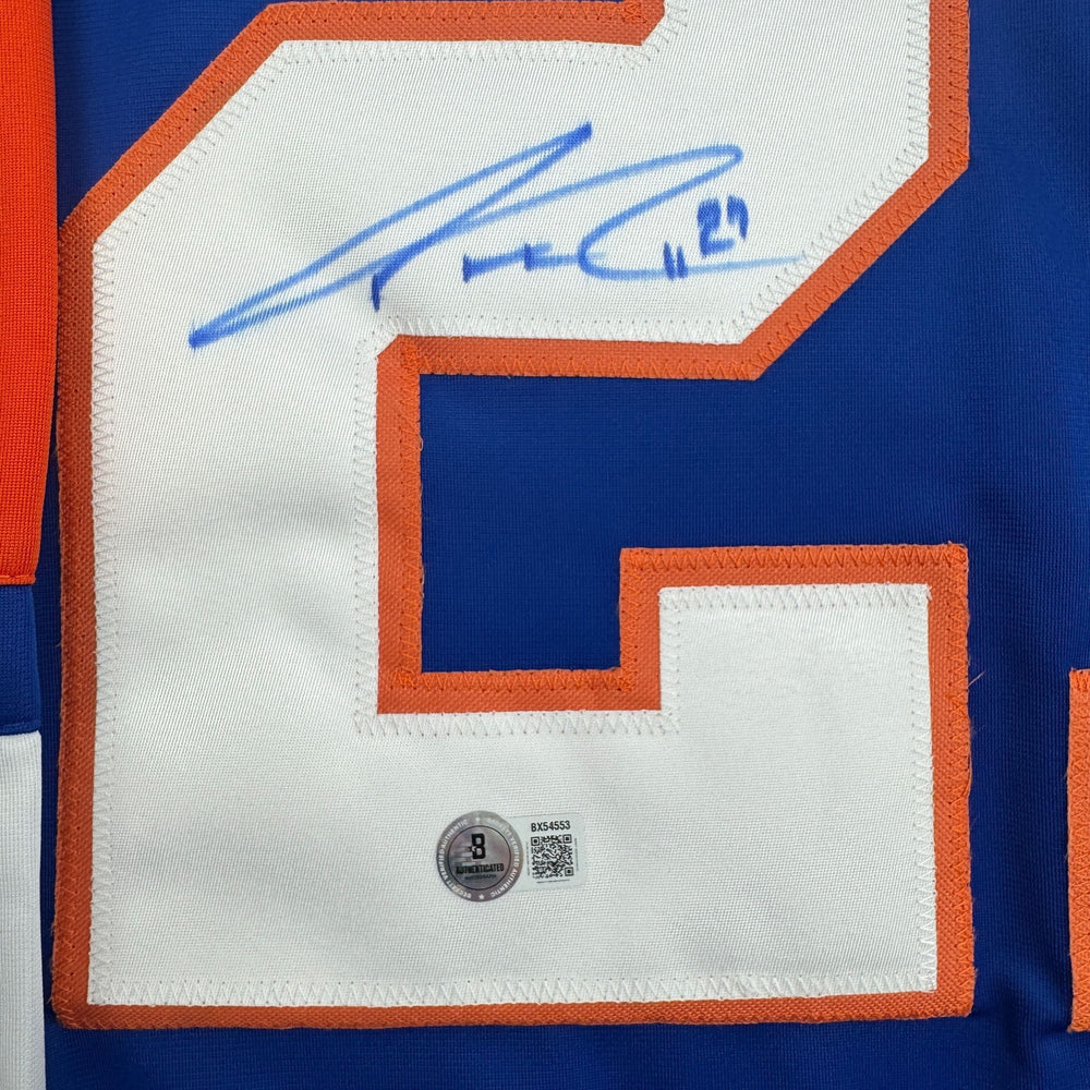 Autographed/Signed Anders Lee New York Blue Hockey Jersey Beckett BAS COA (ONLINE ORDER ONLY)