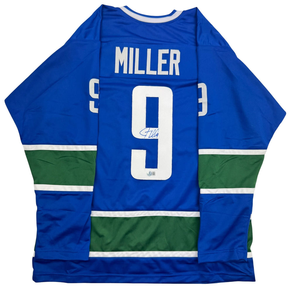 Autographed/Signed JT Miller Vancouver Blue Hockey Jersey Beckett BAS COA (ONLINE ORDER ONLY)