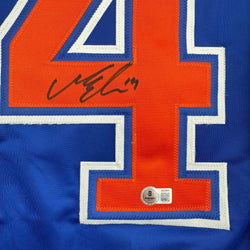 Autographed/Signed Mattias Ekholm Edmonton Blue Hockey Jersey Beckett BAS COA (ONLINE ORDER ONLY)