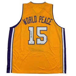 Autographed/Signed Ron Artest Metta World Peace Los Angeles Yellow Basketball Jersey Beckett BAS COA (ONLINE ORDER ONLY)