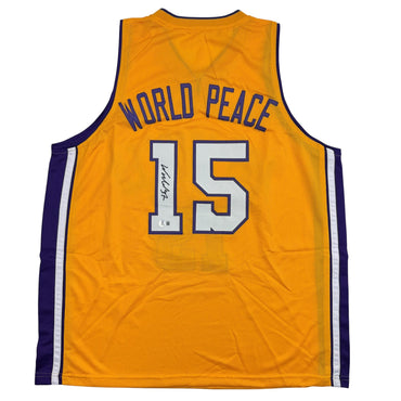 Autographed/Signed Ron Artest Metta World Peace Los Angeles Yellow Basketball Jersey Beckett BAS COA (ONLINE ORDER ONLY)