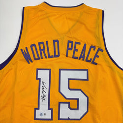 Autographed/Signed Ron Artest Metta World Peace Los Angeles Yellow Basketball Jersey Beckett BAS COA (ONLINE ORDER ONLY)