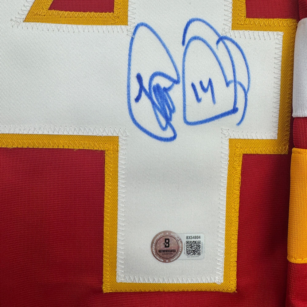 Autographed/Signed Theo Fleury Calgary Red Hockey Jersey Beckett BAS COA (ONLINE ORDER ONLY)