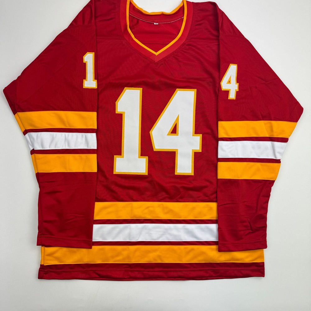 Autographed/Signed Theo Fleury Calgary Red Hockey Jersey Beckett BAS COA (ONLINE ORDER ONLY)