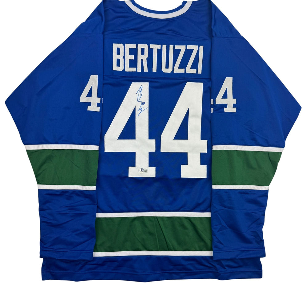 Autographed/Signed Todd Bertuzzi Vancouver Blue Hockey Jersey Beckett BAS COA (ONLINE ORDER ONLY)