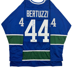 Autographed/Signed Todd Bertuzzi Vancouver Blue Hockey Jersey Beckett BAS COA (ONLINE ORDER ONLY)