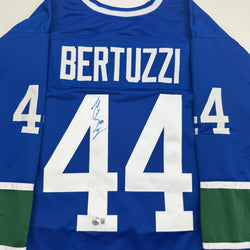 Autographed/Signed Todd Bertuzzi Vancouver Blue Hockey Jersey Beckett BAS COA (ONLINE ORDER ONLY)