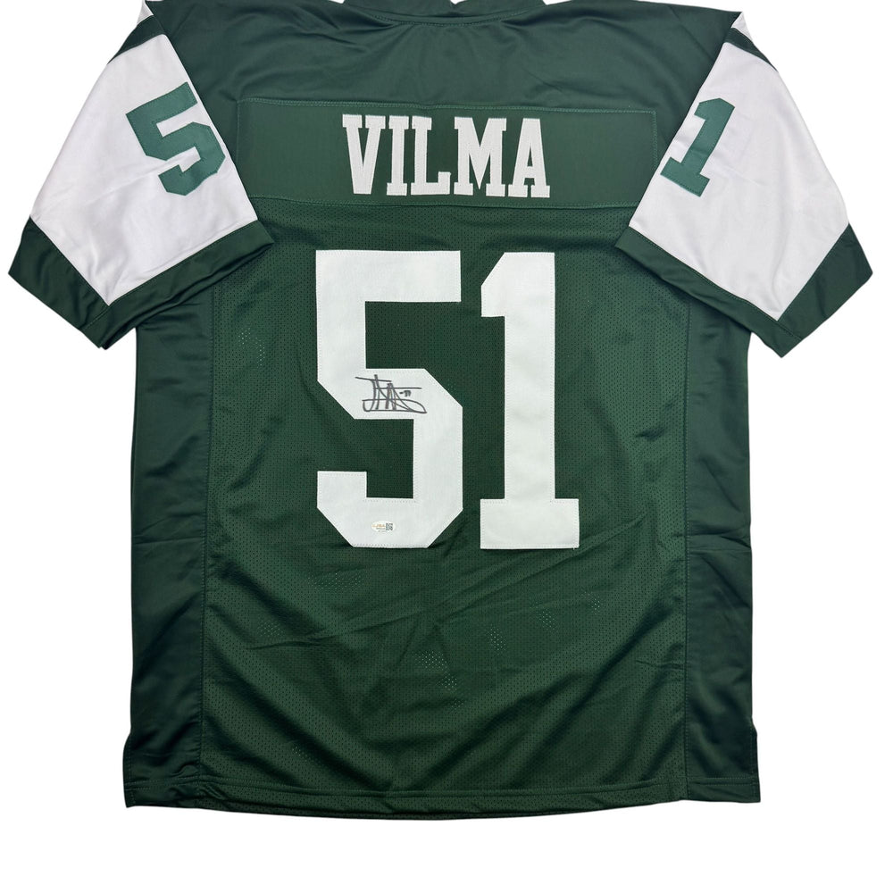 Autographed/Signed Jonathan Vilma New York Green Football Jersey JSA COA (ONLINE ORDER ONLY)