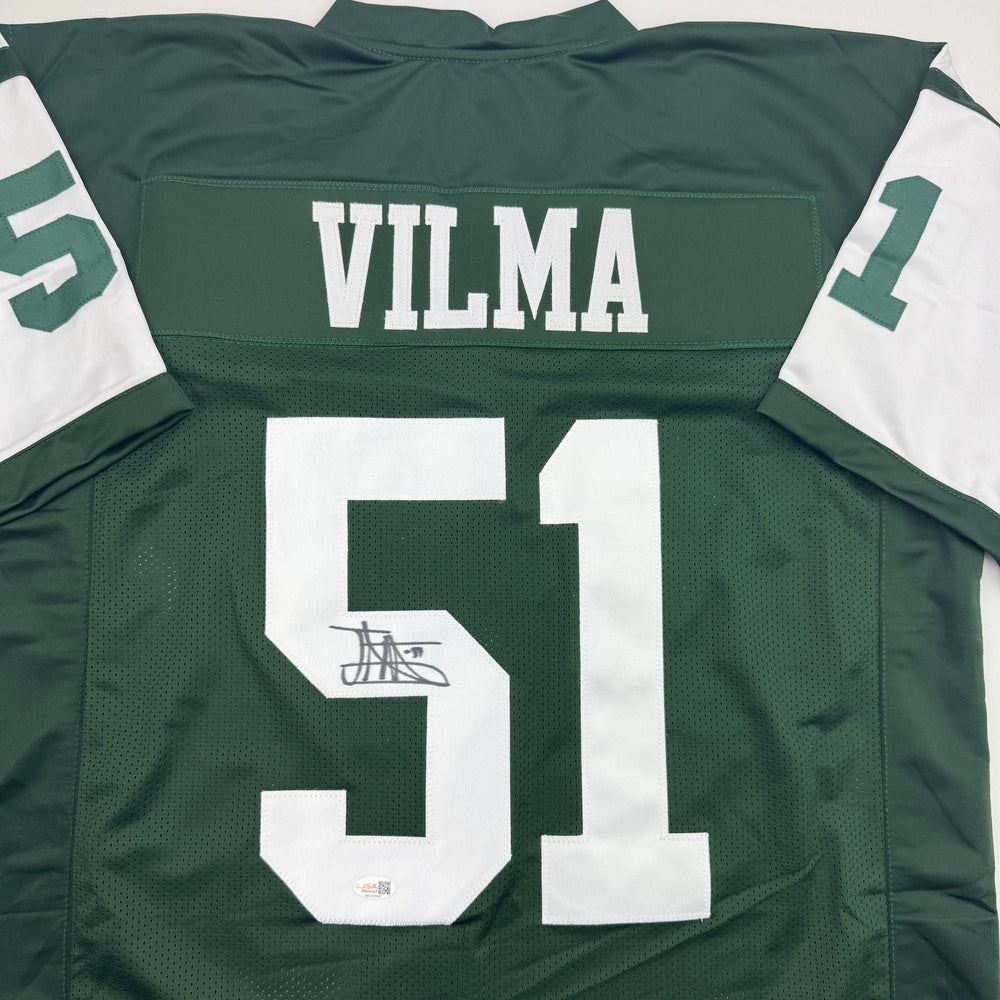 Autographed/Signed Jonathan Vilma New York Green Football Jersey JSA COA (ONLINE ORDER ONLY)