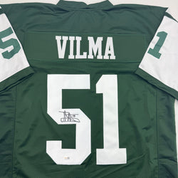 Autographed/Signed Jonathan Vilma New York Green Football Jersey JSA COA (ONLINE ORDER ONLY)
