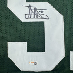 Autographed/Signed Jonathan Vilma New York Green Football Jersey JSA COA (ONLINE ORDER ONLY)