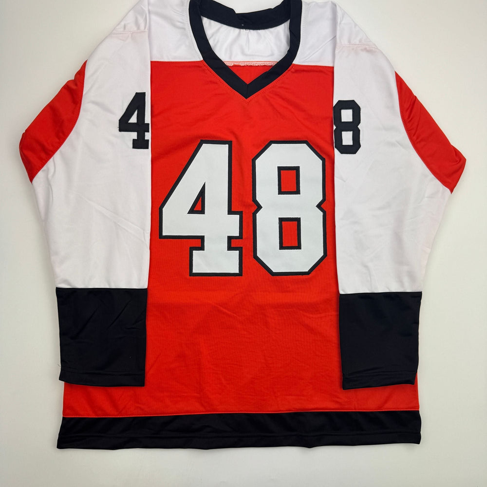 Autographed/Signed Morgan Frost Philadelphia Orange Hockey Jersey Beckett BAS COA (ONLINE ORDER ONLY)