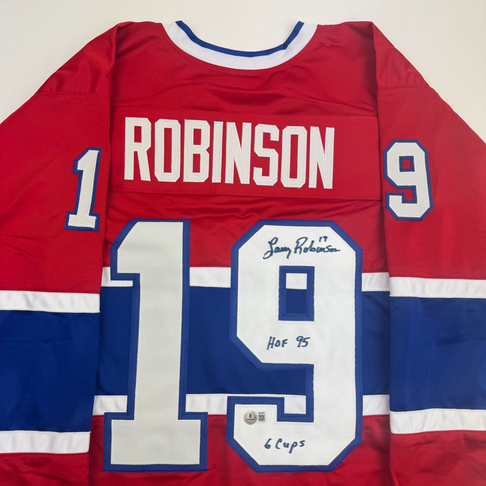 Autographed/Signed Larry Robinson Montreal Red Hockey Jersey Beckett BAS COA (ONLINE ORDER ONLY)