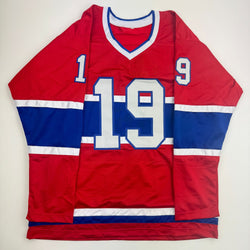 Autographed/Signed Larry Robinson Montreal Red Hockey Jersey Beckett BAS COA (ONLINE ORDER ONLY)