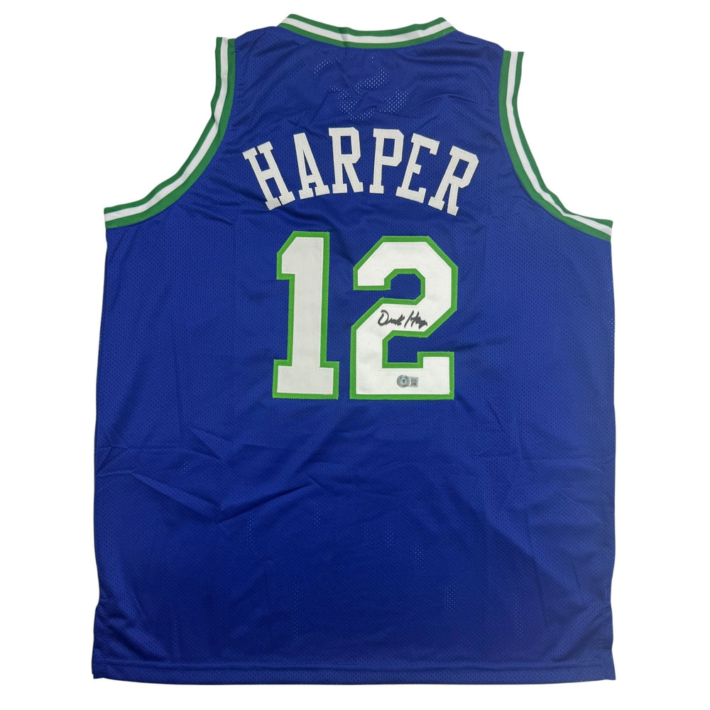Autographed/Signed Derek Harper Dallas Retro Blue Basketball Jersey Beckett BAS COA (ONLINE ORDER ONLY)