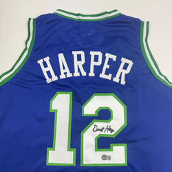 Autographed/Signed Derek Harper Dallas Retro Blue Basketball Jersey Beckett BAS COA (ONLINE ORDER ONLY)
