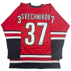 Autographed/Signed Andrei Svechnikov Carolina Red Hockey Jersey Beckett BAS COA (ONLINE ORDER ONLY)