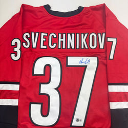 Autographed/Signed Andrei Svechnikov Carolina Red Hockey Jersey Beckett BAS COA (ONLINE ORDER ONLY)