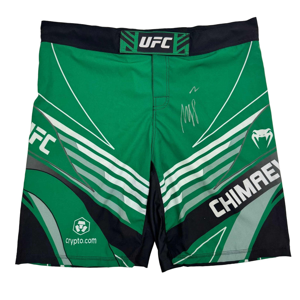 Autographed/Signed Khamzat Borz Chimaev Venom UFC MMA Ultimate Fighting Green Trunks PSA/DNA COA