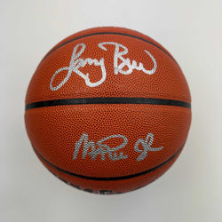Autographed/Signed Larry Bird & Magic Johnson Dual Full Size Wilson Basketball Fanatics COA