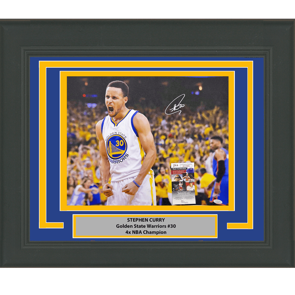 Framed Autographed/Signed Stephen Steph Curry Golden State Warriors 16x20 Basketball Photo JSA COA