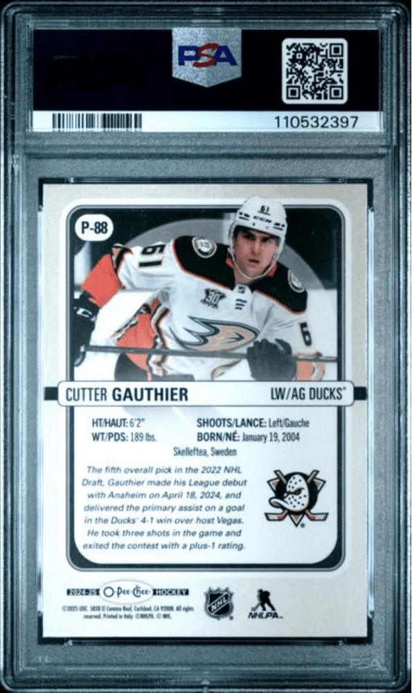 Graded 2024 Upper Deck O-Pee-Chee Cutter Gauthier #P88 Premier Rookie RC Hockey Card PSA 10 Gem Mint