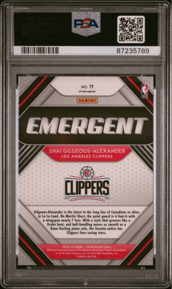 Graded 2018 Panini Prizm Shai Gilgeous-Alexander #11 Emergent Silver Prizm Rookie RC Basketball Card PSA 10 Gem Mint