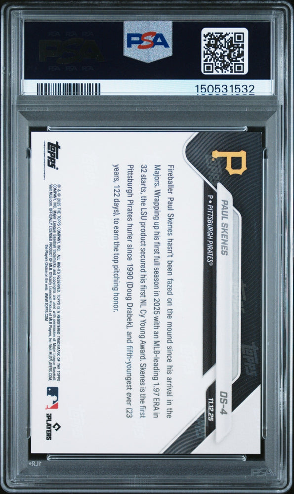 Graded 2025 Topps Now Paul Skenes #OS4 Offseason Baseball Card PSA 10 Gem Mint