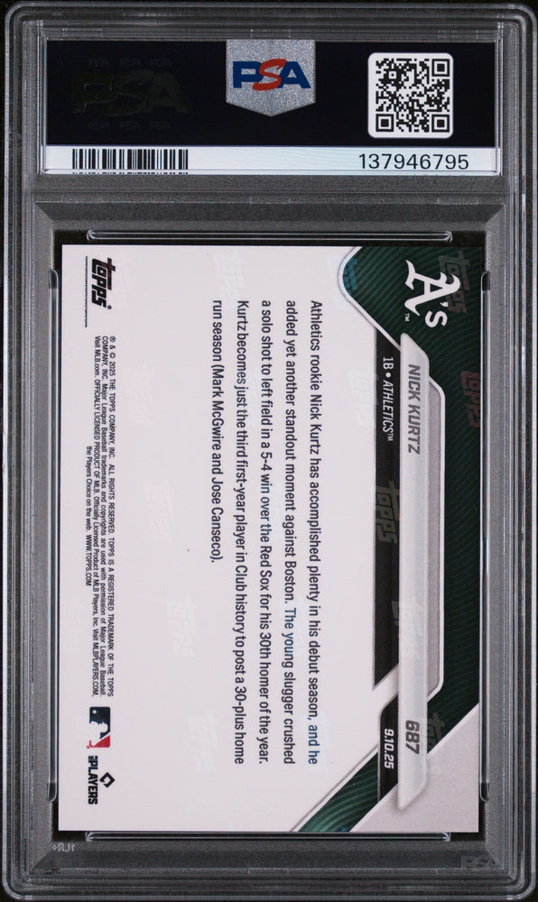 Graded 2025 Topps Now Nick Kurtz #687 Rookie RC Baseball Card PSA 10 Gem Mint