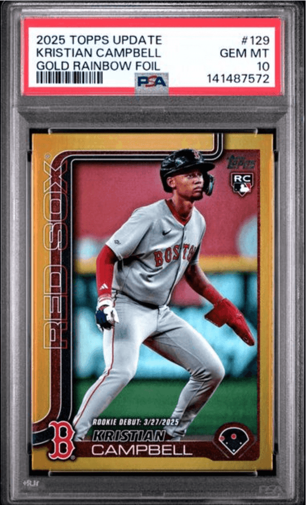 Graded 2025 Topps Update Kristian Campbell #129 Gold Rainbow Foil /50 Rookie RC Baseball Card PSA 10 Gem Mint